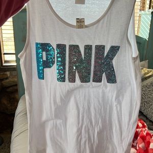 White PINK brand tank top with blue sequins